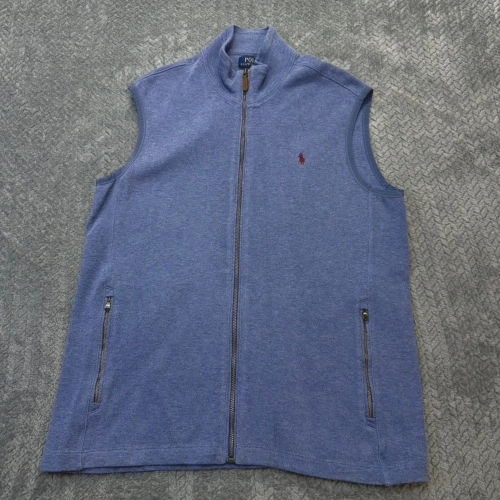 Polo Ralph Lauren Vest Mens Large Blue Heather Full Zip Cotton Mock Neck L Pony